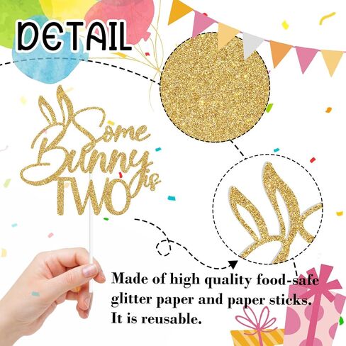 Some Bunny is Two Cake Topper, Bunny 2nd Birthday/Two Sweet, Rabitt Ear Theme 2nd Birthday Party Decorations, Easter Birthday Cake Decorations for Boys Girls in Saudi Arabia