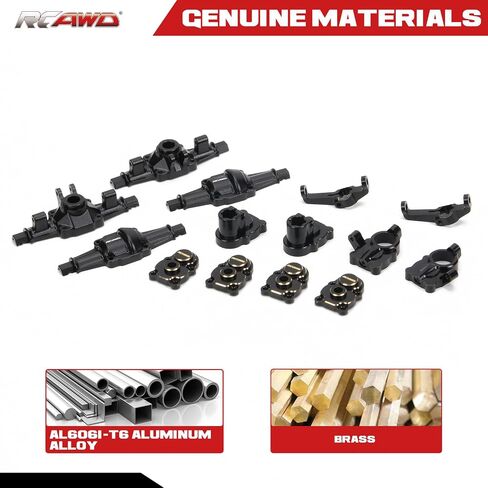 RCAWD 100g FCX24 Brass Weighted Portal Axles Housing Set & Front Rear Steering Blocks Gear Cover & C Hub Carrier FMS Power Wagon Smasher Lemur & FCX18 LC80 Upgrades Parts Black in Saudi Arabia
