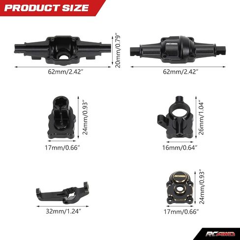 RCAWD 100g FCX24 Brass Weighted Portal Axles Housing Set & Front Rear Steering Blocks Gear Cover & C Hub Carrier FMS Power Wagon Smasher Lemur & FCX18 LC80 Upgrades Parts Black in Saudi Arabia