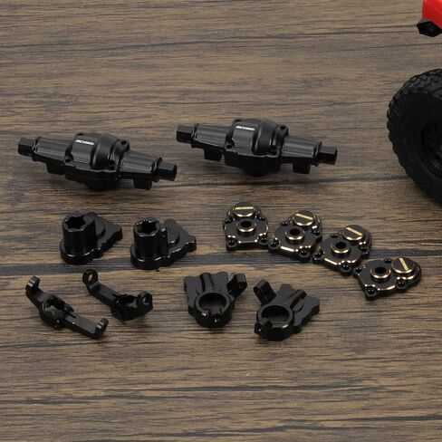 RCAWD 100g FCX24 Brass Weighted Portal Axles Housing Set & Front Rear Steering Blocks Gear Cover & C Hub Carrier FMS Power Wagon Smasher Lemur & FCX18 LC80 Upgrades Parts Black in Saudi Arabia