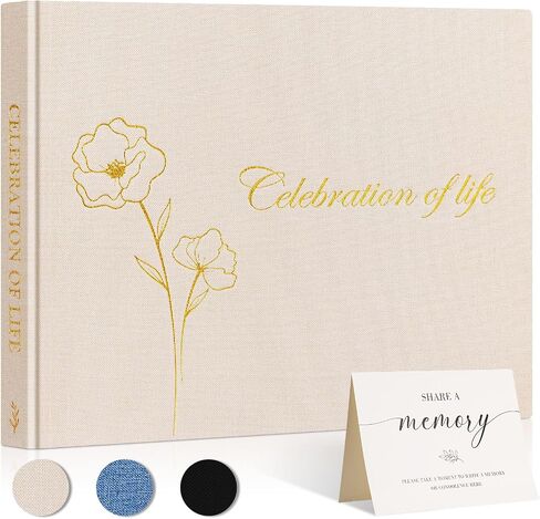 Lanpn Funeral Guest Book for Celebration of Life, Linen Memorial Service Registry Guest Book, Funeral Favors Sign in Books for Guests, Memory Book for Funeral with Memory Table Sign, Blue in Kuwait