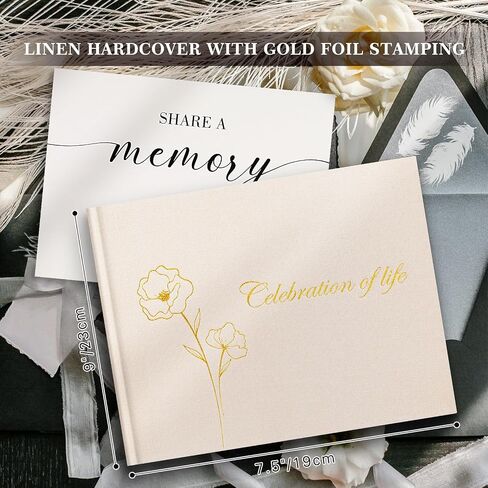 Lanpn Funeral Guest Book for Celebration of Life, Linen Memorial Service Registry Guest Book, Funeral Favors Sign in Books for Guests, Memory Book for Funeral with Memory Table Sign, Blue in Kuwait