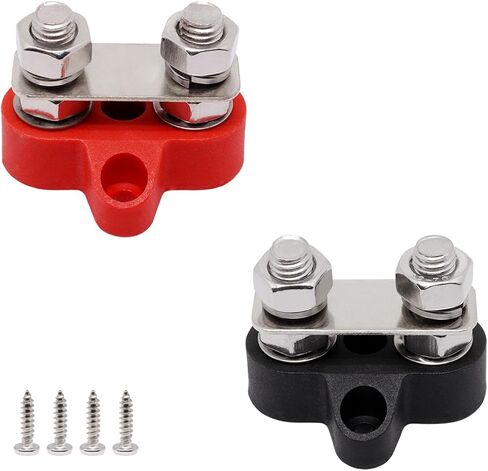 شريط الحافلة 250 أمبير، كتل توزيع الطاقة بمسامير 5/16 بوصة، شريط ناقل البطارية، 12 فولت - 48 فولت تيار مستمر، قضيب بطارية إيجابي وأرضي مع غطاء للنظام الكهربائي الشمسي لقارب السيارة RV، أحمر وأسود، قطعتان in Kuwait