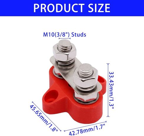 شريط الحافلة 250 أمبير، كتل توزيع الطاقة بمسامير 5/16 بوصة، شريط ناقل البطارية، 12 فولت - 48 فولت تيار مستمر، قضيب بطارية إيجابي وأرضي مع غطاء للنظام الكهربائي الشمسي لقارب السيارة RV، أحمر وأسود، قطعتان in Kuwait