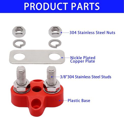 شريط الحافلة 250 أمبير، كتل توزيع الطاقة بمسامير 5/16 بوصة، شريط ناقل البطارية، 12 فولت - 48 فولت تيار مستمر، قضيب بطارية إيجابي وأرضي مع غطاء للنظام الكهربائي الشمسي لقارب السيارة RV، أحمر وأسود، قطعتان in Kuwait