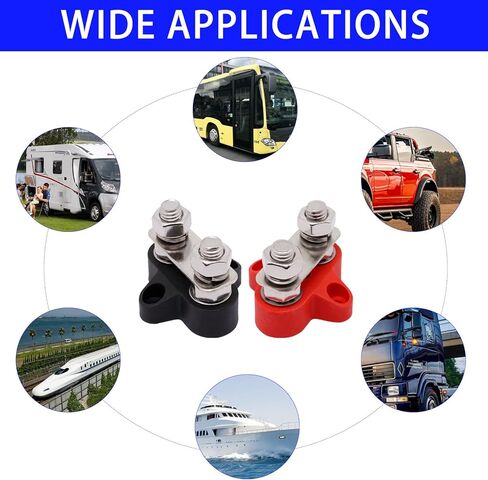 شريط الحافلة 250 أمبير، كتل توزيع الطاقة بمسامير 5/16 بوصة، شريط ناقل البطارية، 12 فولت - 48 فولت تيار مستمر، قضيب بطارية إيجابي وأرضي مع غطاء للنظام الكهربائي الشمسي لقارب السيارة RV، أحمر وأسود، قطعتان in Kuwait