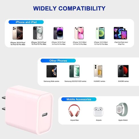 3Pack iPhone 15 Charge Block,USB C Charger,Apple Charger Adapter,Quick Fast Charging PD Adapter Plug 20W Power Delivery Type C Fast Charging Block for iPhone 15/14/13/12/11/X,iPad Pro/Air/Mini/AirPods in Kuwait
