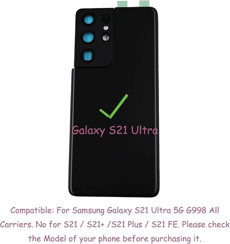 PCTC Galaxy S21 Ultra Back Glass Cover Replacement for Samsung Galaxy S21 Ultra 5G SM-G998U All Carriers Housing Door with Camera Glass Lens and Pre-Install Tapes + Tool Kits (Phantom Black) in Saudi Arabia