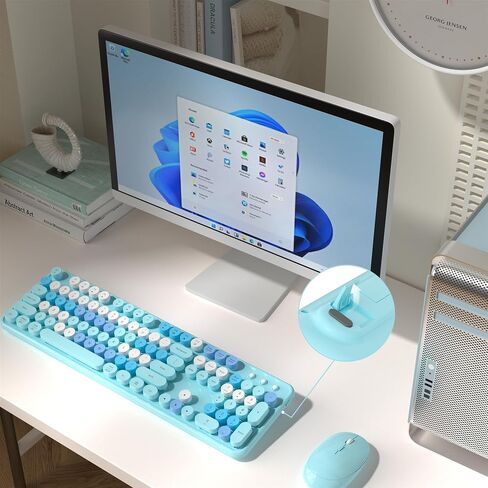 Colorful Wireless Computer Keyboard and Mouse Combo with Round Typewriter Keycaps, Retro Design, Power Switch, Ergonomic Design, 2.4GHz Wireless for Windows, Mac, PC(Dark Green) in Saudi Arabia