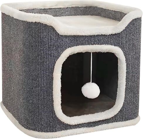 Cat House ناعم ودائم متعدد المستويات فيلا Cat Cat Cat Tower مع الخدش بوست ، عش الشقة الدافئة للنوم ، والباقي يلعب مثاليًا لجميع الفصول (الرمادي ، الصغير) in Kuwait