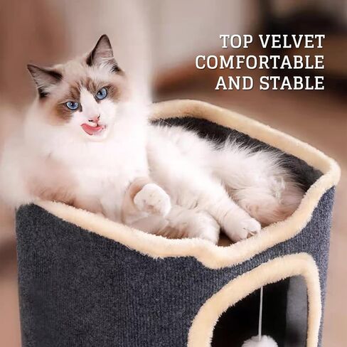 Cat House ناعم ودائم متعدد المستويات فيلا Cat Cat Cat Tower مع الخدش بوست ، عش الشقة الدافئة للنوم ، والباقي يلعب مثاليًا لجميع الفصول (الرمادي ، الصغير) in Kuwait