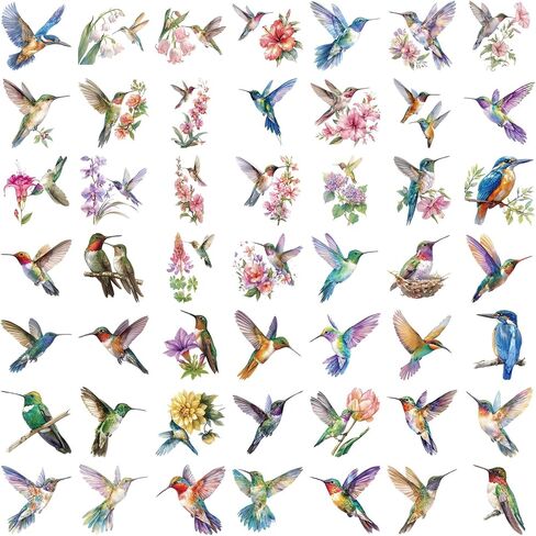 50pcs Hummingbird Stickers PET Transparent Stickers for Kids Waterproof Nature Stickers for Kids Teens Adults, Scrapbooking,Junk Journal, Journaling, Planner (HB) in Saudi Arabia