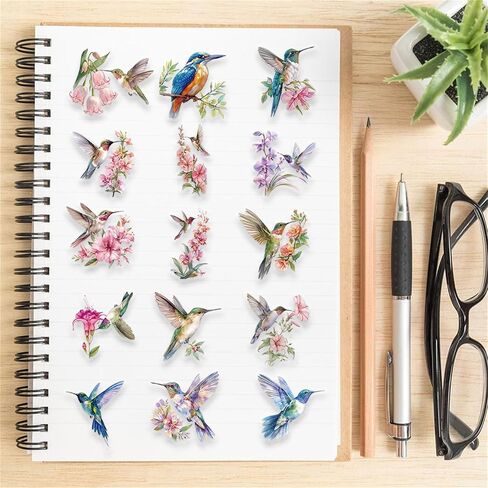 50pcs Hummingbird Stickers PET Transparent Stickers for Kids Waterproof Nature Stickers for Kids Teens Adults, Scrapbooking,Junk Journal, Journaling, Planner (HB) in Saudi Arabia