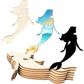 6 Pcs Unfinished Mermaid Shaped Wood Mermaid Tag Hanging Wood Cutout Slices Wooden Tags for Beach and Nautical Decor Christmas Holiday Wedding Birthday Party Decoration