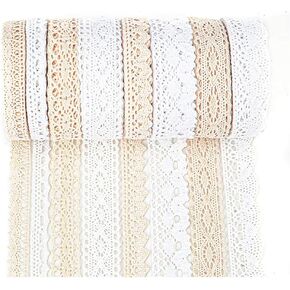 IDONGCAI Cotton Lace Trim Vintage Lace Ribbon Crochet Lace Scalloped Edge for Bridal Wedding Decoration Christmas Package DIY Sewing Craft Supply 5 Yards Each (Mix)