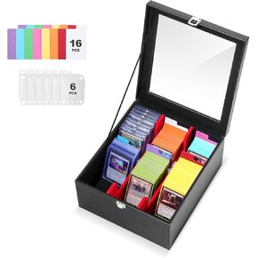 ProCase Card Deck Storage Box with 6 Dividers, Fits 1400 Sleeved Cards Leather Card Deck Case Organizer with Strong Magnetic Closure for MTG, TCG, Toploader, Yugioh, Sport Cards -Black