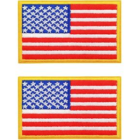 2 PCS Flag American Felcro Patches Hook and Loop Tactical Patches for Clothing Military Patches with Velcro للزي الرسمي وحلقات الظهر للقبعات والأكياس والحقائب (الحدود الذهبية)