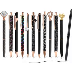 12 Pcs Ballpoint Pens Metal Pen Medium Point 1.0mm Retractable Black Pen for School Office Supplies (Black)