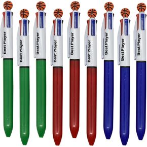Maydahui 12 PCS ألوان كرة السلة Multiclor Perboint Pen قابلة للسحب 4 في 1 الأقلام الملونة Cool Ball Sports Pen 4 أقلام ملونة لطلاب المدارس محبي كرة السلة