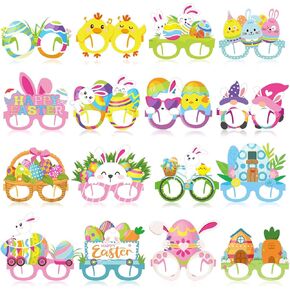 16 PCS Easter Party Decorations Paper Classes Frame Brunny Photo Booth Props Girls Egg Eyeglasses Supplies for Girls Happy Spring Easter Birthday حفلة خدمة