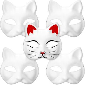 قناع Cat Vosarea 5pcs DIY قابلة للطلاء ، أقنعة ورق بيضاء أقنعة ثعلب نصف فارغ ، فالأشور ، لباس ، قناع ، أقنعة تنكرية ، لأقنعة تنكرية ، لصالح حفلة الكرنفال (7.07x6.68x2.36in)