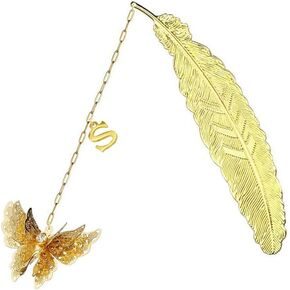 BRBAM Metal Feather Bookmark Unique Initial and Butterfly Pendant Bookmark Sweet Gift for Book Lover (Gold-J)