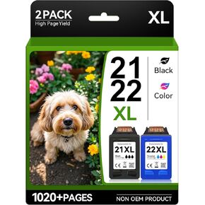 طابعة جينية لـ HP Ink 21 22 Combo Pack ، العائد العالي لـ HP 21XL 22XL Black Color Combo Pack ، العمل مع Officejet 4315 J3680 Deskjet F2210 F4180 F380 F300 F4140 D1455 3940 PSC 1410 Printer (2 Pack)