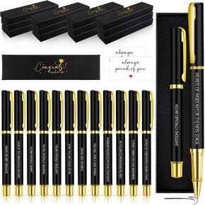 Denylo pro 12 Sets End of Year Student Gifts Congrats Grad Ballpoint Pen with Gift Boxes Greeting Card Black Gold Ballpoint Pen for Class of 2025 College High Student Graduation Teacher Favor Office