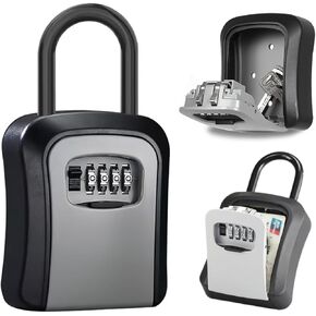 Key Lock Box with Code, 4 Digit Combination Lockbox Portable Wall Mounted Key Storage Box for House Keys, Resettable Code Safe Security Lock Box, Waterproof Realtor Spare Key LockBox (1 Pack, Gray)