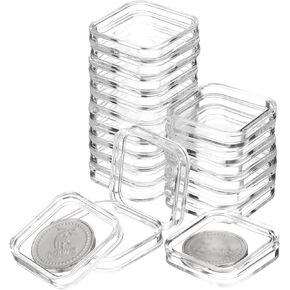 UXCELL 20 PCS 28 مم حاملي عملة الفضة الدولار ، كبسولة عملة بلاستيكية تغطي كبسولة أكريليك CLEAR Square Coin Supplies Container لحماة العملة الفضية أو علامة NFC