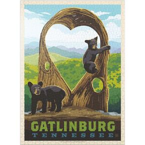 MyPuzzle Gatlinburg ، Tennessee: Cubs anakeesta twigloo ، ملصق عتيق - ألغاز بانوراما 1000 قطعة للبالغين