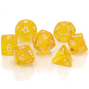 Chessex 23072 Translucent Polyhedral 7-Die Set, Yellow and White
