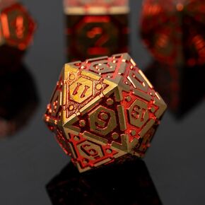 الأبراج المحصنة والزهر المعدني التنين ، النرد المعدني مجموعة D&D Polyhedral DND النرد مع حالة هدية ، الكشف عن هدايا لعب الأدوار (الرعد ، الأحمر)