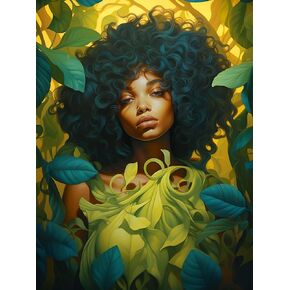 Skryuie 5d African Woman Painting Kits - DIY Diamond Art Kits للبالغين الأمريكيين من أصل أفريقي ، تدريبات مستديرة كاملة - غرزة Crystal Cross - Craft Craft for Wall & Office Decor