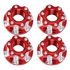 VGEBY 4pcs RC Hex Nuts, M4 Carving Hexagonal Aluminum Alloy Wheel Nuts for 1/10 RC Car, Traxxas 17Mm Hex (Red)