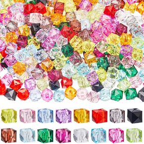 SUNNYCLUE 384Pcs 16 Colors Cube Crystal Beads Acrylic Square Faceted Beads Bulk 10mm Transparent Clear Bead with Hole Plastic Spacer Beads for Bracelets Necklace Earrings DIY Jewelry Making Supplies