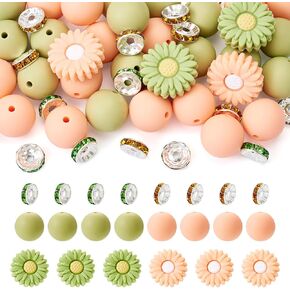 56pcs 15 مم حبات السيليكون بؤرية خضراء ديزي زهرة القلم الخرز روندللي راينستون الفواصل