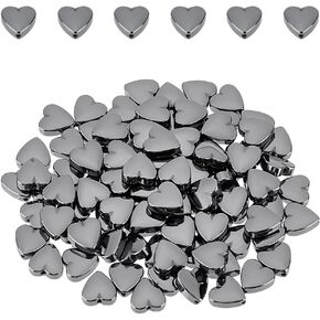 UNICRAFTALE 150Pcs Black Heart Beads Black Hematite Loose Gemstone Beads 8mm Heart Spacer Stone Beads Small Hole Beads for Jewelry Making DIY Bracelet Necklace Hole 0.7mm