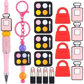 Framendino, 16 Pack Lipstick Handbag Perfume Eye Makeup Silicone Bead Cosmetics Theme Focal Beads Charm Spacer Loose for Pens DIY Crafts Necklace Bracelet Jewelry Keychain Making