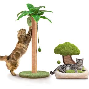 Meowoou Cat Scratch Post Cat Scratch Post 35 Inch Tall with Sisal Rope Indoor Cat, Cat Bed with Scratching Board, Removable and Washable Cat Bed