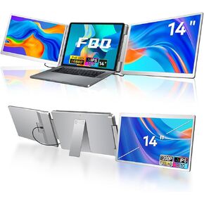 14" Portable Monitor for Laptop, Triple Screen Extender Travle for 12"-17" Laptops, 1080P FHD IPS, Compatible with Windows, Surface, MacOS (M1/M2/M3 Pro/Max chips & M4 chips), Powered by USB-C & HDMI.