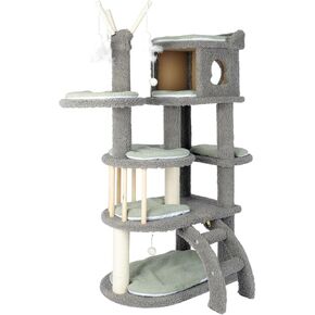 AGUPET 50-Inch Tall Indoor Cat Tree Tower with Sisal Scratching Posts, Spacious Platforms, Plush Fabric, Cat House, Feather Toy Ball, Ideal for Large Cats and Small Apartment