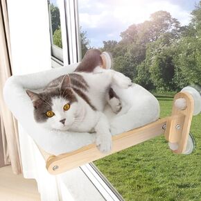 NUNU LAB Cat Window Perch, Cat Hammock for Window W/4 Strong Suction Cups, Sturdy Solid Wooden Frame and Soft Dual Purpose Cover, Cat Beds for Indoor Cats