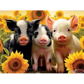 أجزاء وقطع - 500 قطعة بانورت بانورز للبالغين - 18 "× 24" - Hello Sunshine - 500 PC Baby Pigs Sunflowers Jigsaw by Stewart