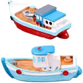 2Pcs Miniature Dollhouse Boat Mini Fishing Boat,Yacht Model Mediterranean Decor Resin Desktop Boat Figurines Ornament Ocean Beach Micro Landscape Decoration Dollhouse Accessories