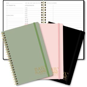 KMQoy Daily Planner غير مؤرخ 5.7 × 8 بوصات ، للقيام بمدفأة قائمة مع جدول زمني للساعة ، وملاحظة وتخطيط موعد الموعد المحمول للرجل/النساء مع Pocket & حزام ، والأخضر