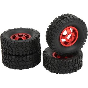 RC Car Parts 4pcs/set 2.6in rubber tyres ancloy wheel hub مع 24 المسمار والجوز متوافق مع WPL C14 C24 B14 B24 B16 B36 1/16 RC Car Part (Red)