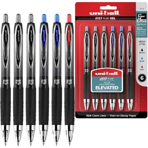 uni-ball 207 Plus+ Retractable Gel Pen 6 Pack in Assorted Colors with 0.7mm Medium Point Pen Tips, Uni-Super Ink is Smooth, Vibrant, and Protects Against, Water, Fading, and Fraud