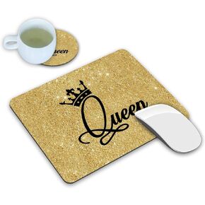 Mouse Pad, Gold Glitter Quotes Crown Queen Mouse Pad, Non-Slip Rubber Base Rectangle Mouse Pads for Laptop and Computer Office Accessories