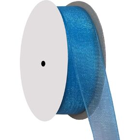 Kailin 1 inch Wide Shimmer Sheer Organza Ribbon 25 Yards Aegean Blue